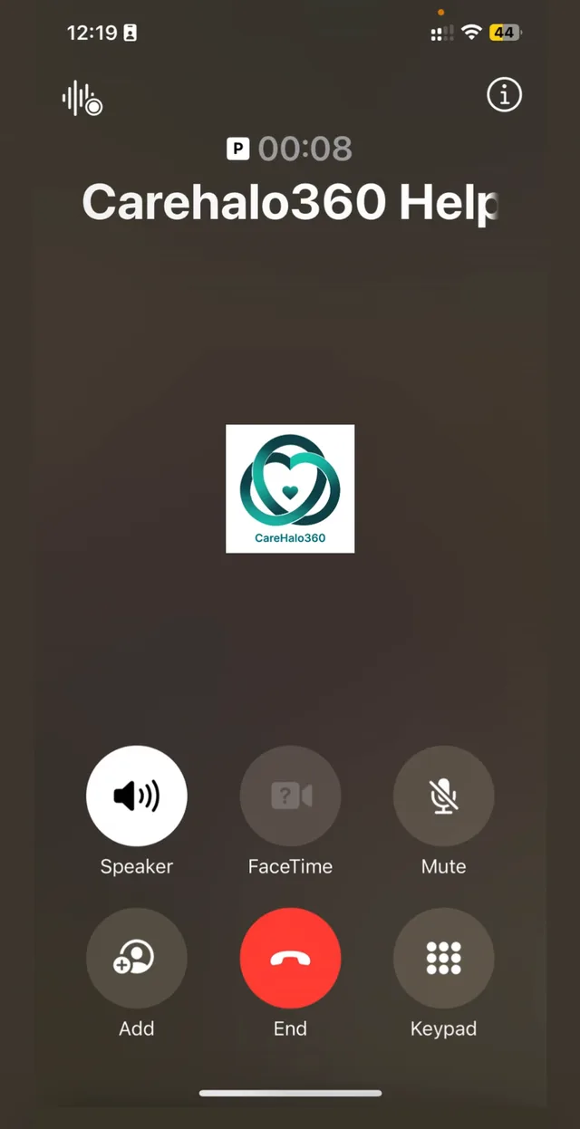 The incoming CareHalo360 call on a caregiver's phone