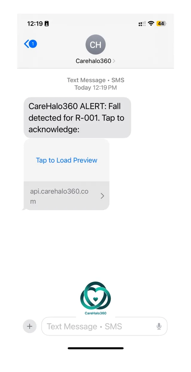 The text message staff receive when a fall happens